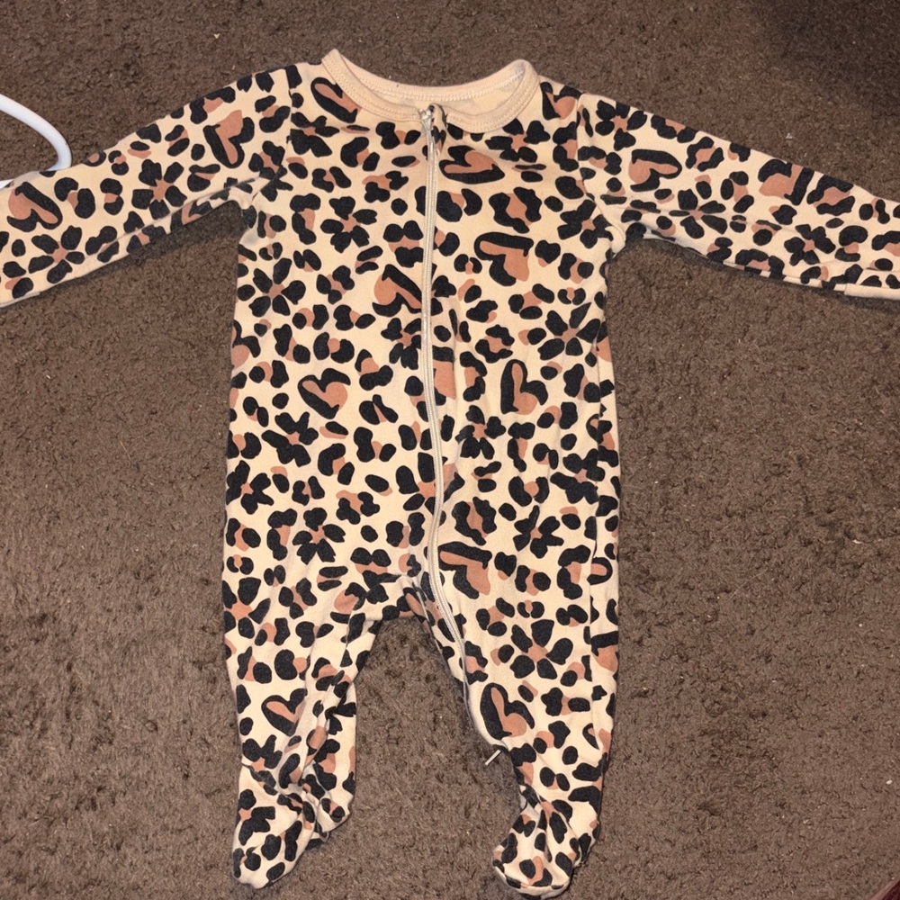 wonder nation Beige and Black Leopard Heart Footed One-Piece